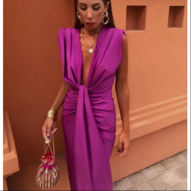Solid Color Lace High Waist V-neck Dress 7