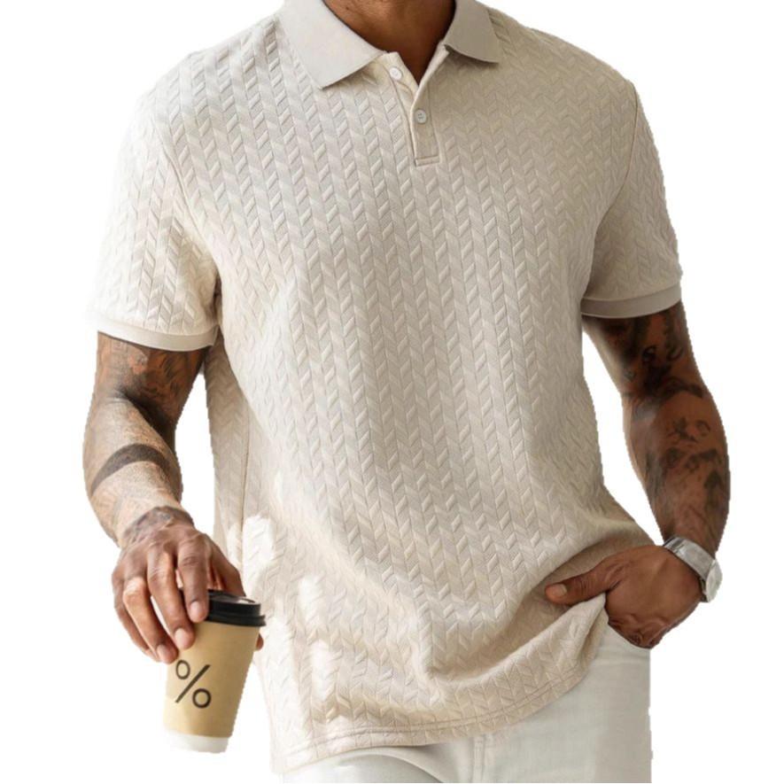 Mens Casual Short-sleeve Textured Polo Shirt Top 5