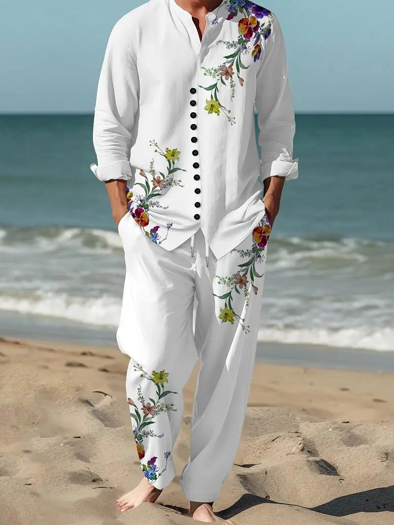 Spring Autumn Casual Lapel Long-Sleeve Mens Shirt Set 7