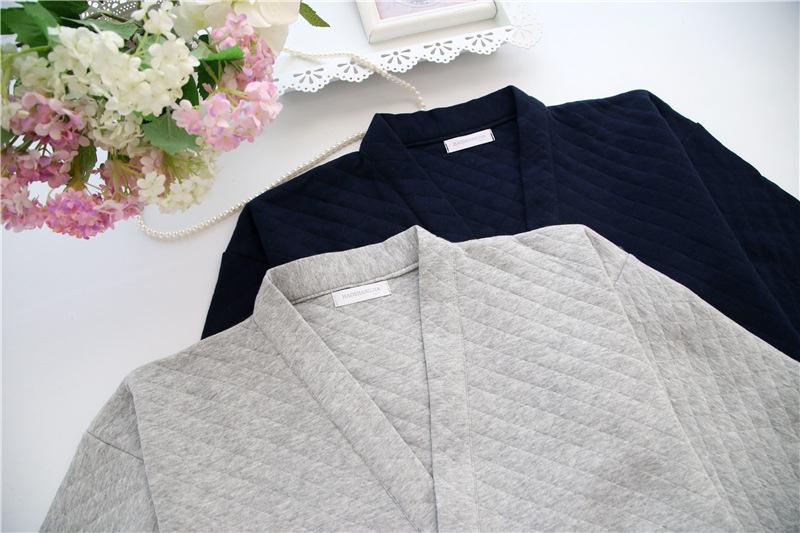 New Autumn Winter Mens Japanese-Style Pure Cotton Air-Layer Loungewear Set 3
