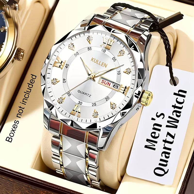 Mens Simple High-End Alloy Diamond-Encrusted Non-Mechanical Quartz Watch 5