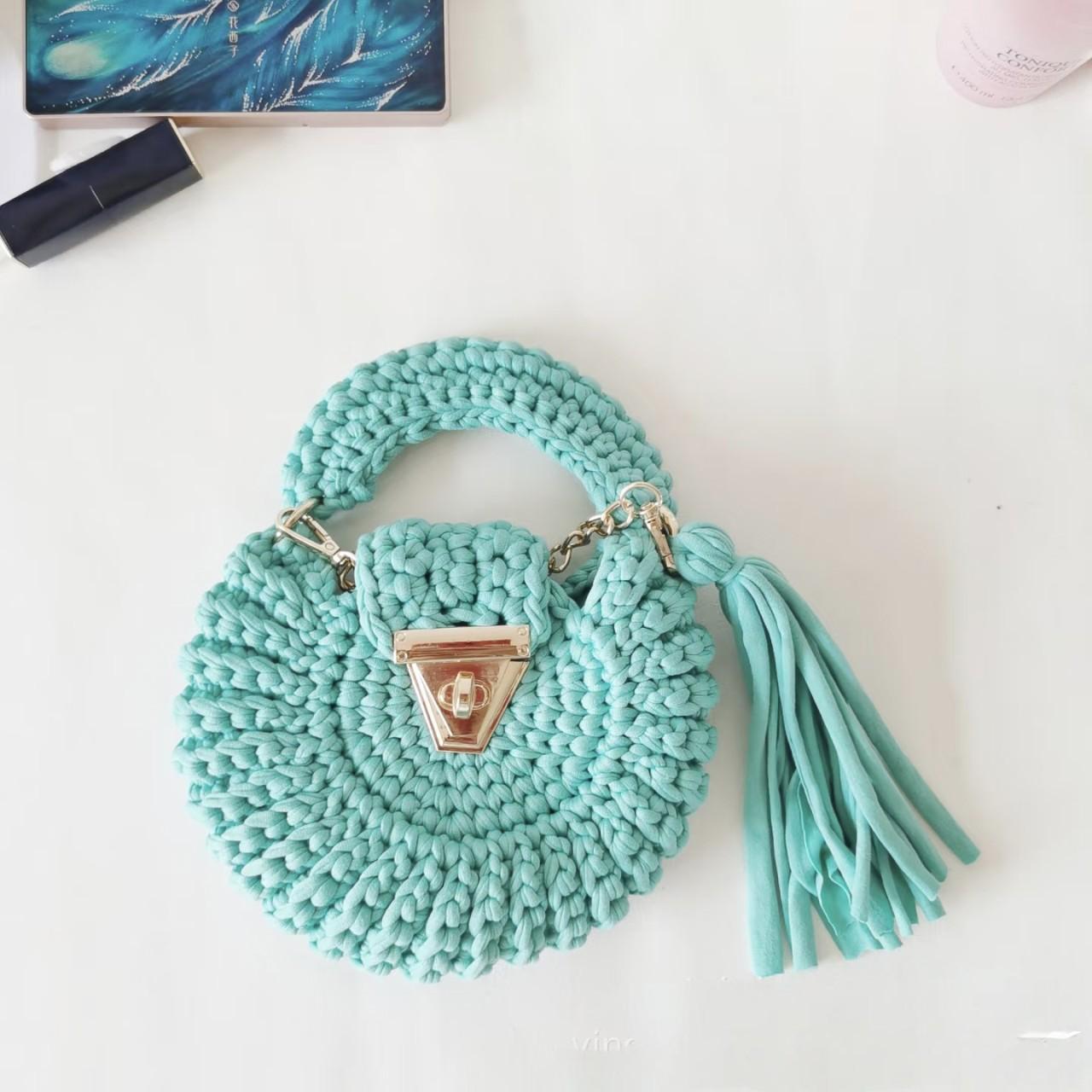 Bohemian Womens Solid-Colored Fabric-Strap Crochet Bag 3