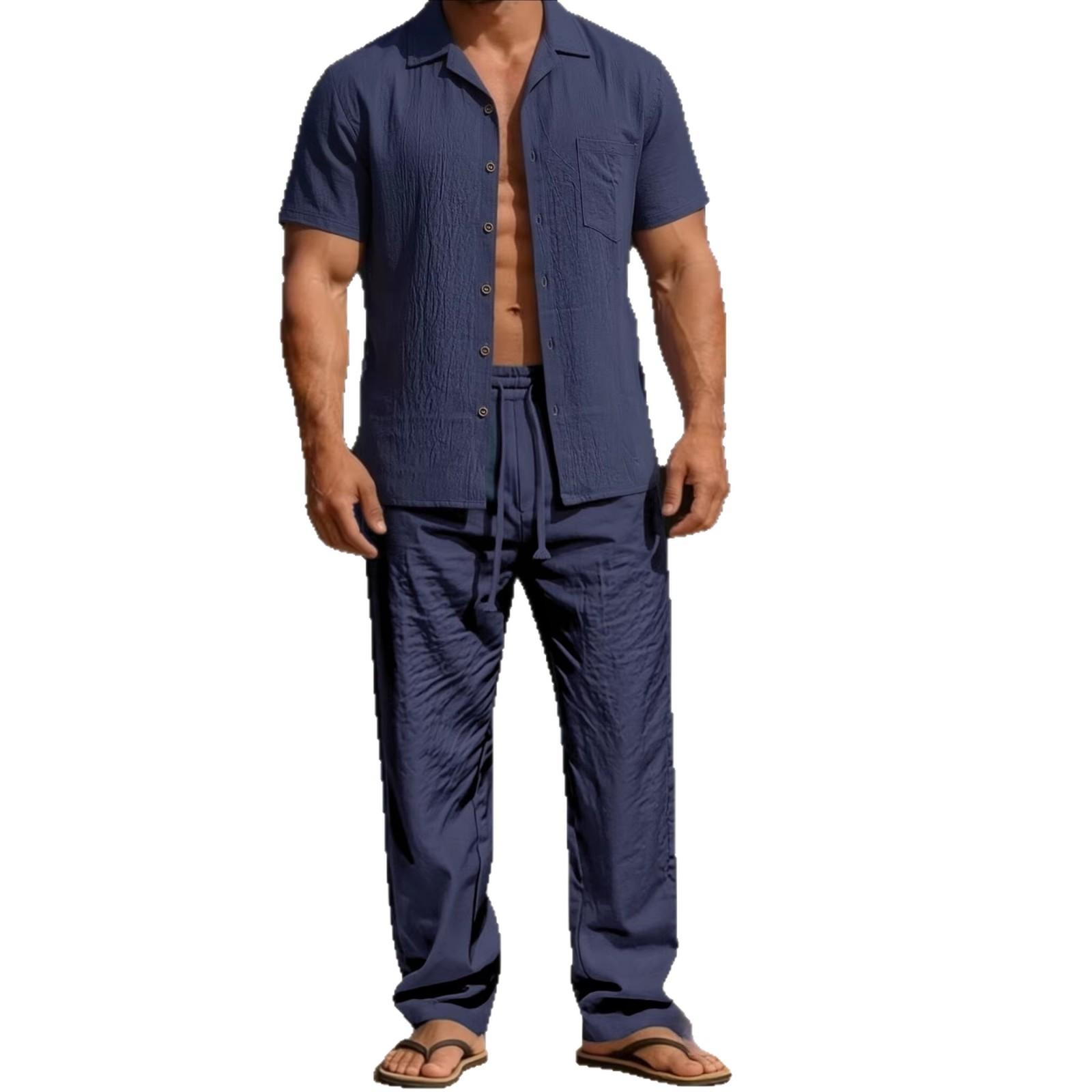 Mens Casual Trendy Short-Sleeve Shirt Set 5