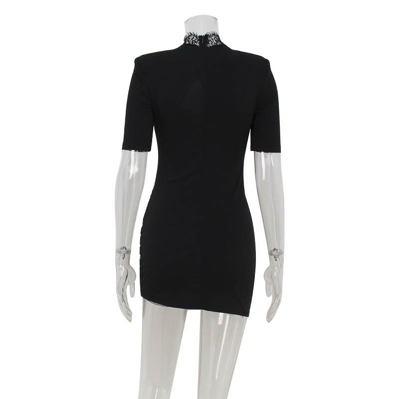 Sexy Lace Hollow-out Spliced Short Sleeve Dress 4