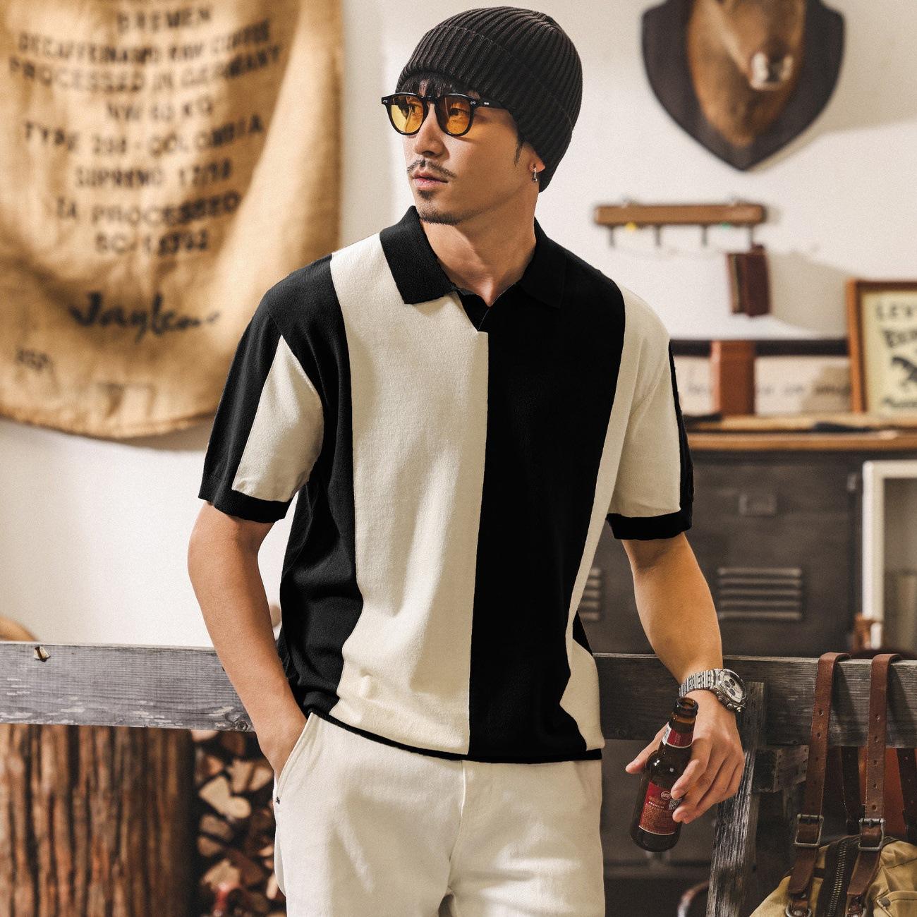 American-style Retro Color-block Short-sleeve 7