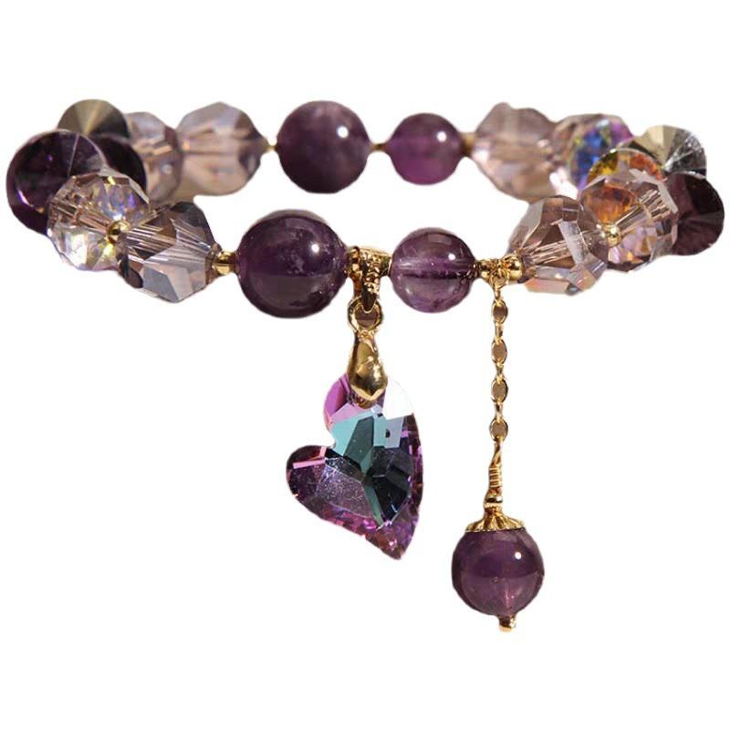 Purple Heart Crystal Bracelet Fashion Elegant Natural Amethyst Jewelry 4
