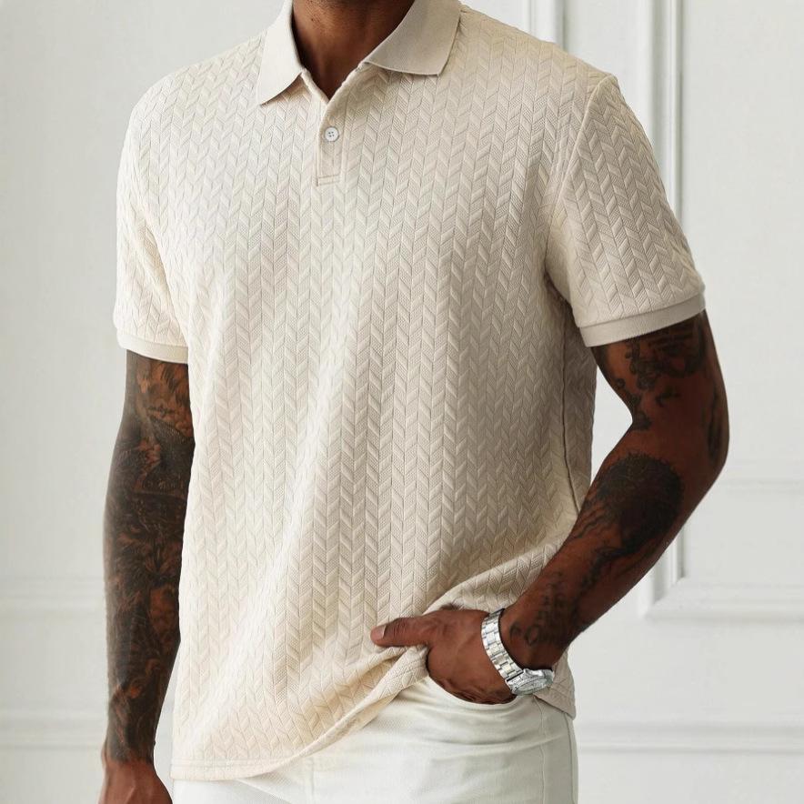 Mens Casual Short-sleeve Textured Polo Shirt Top 3