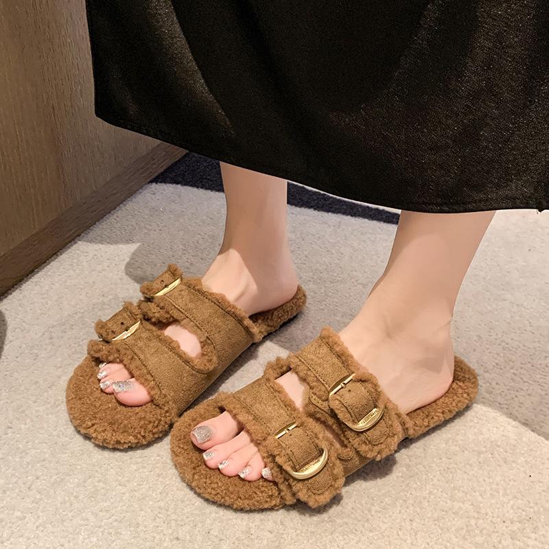 Flat Soled Lambswool Birkie Slippers For Women 4