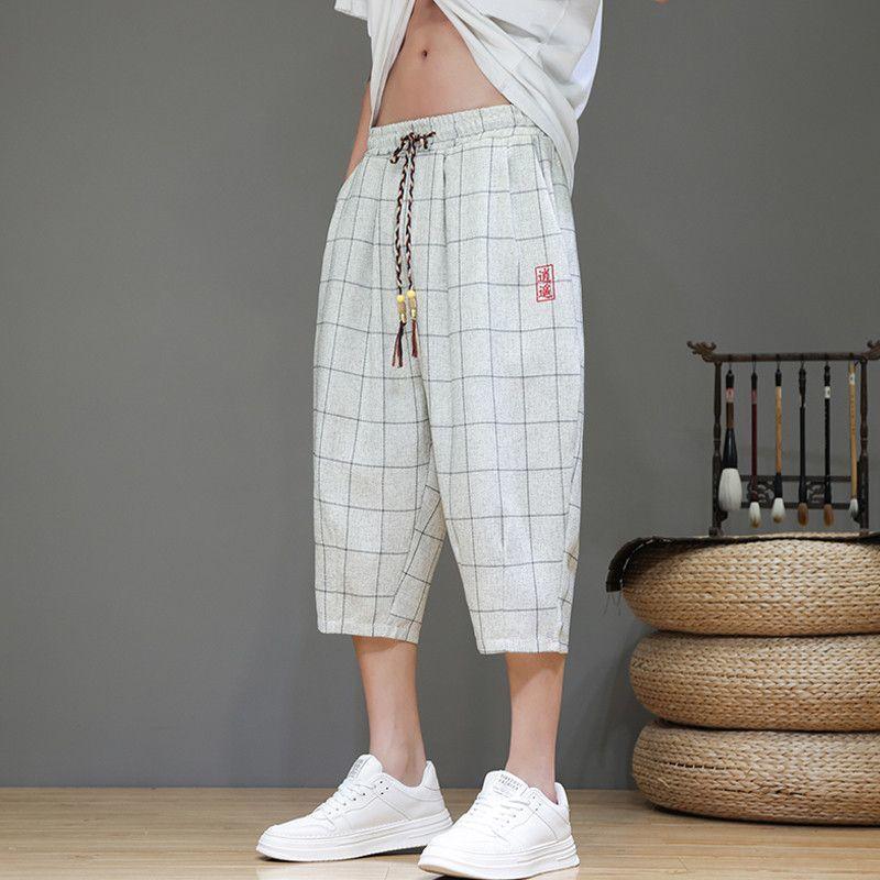 Summer Casual Plaid Cropped Harem Pants, Thin Style 8