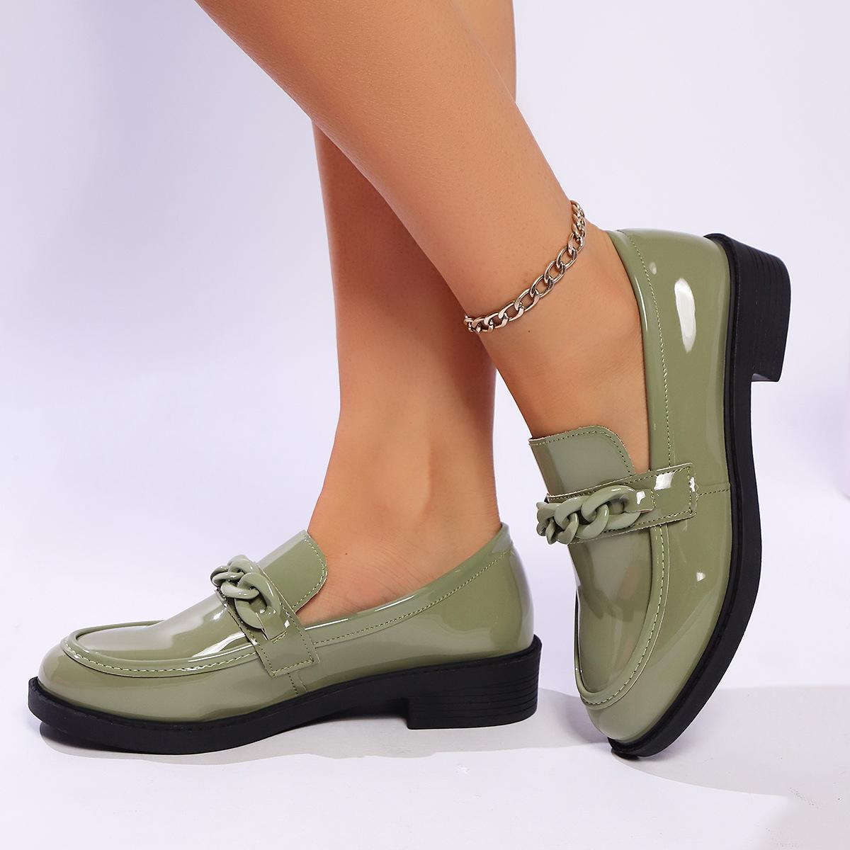 Thick Bottom Low Heel Leather Shoes Women 4