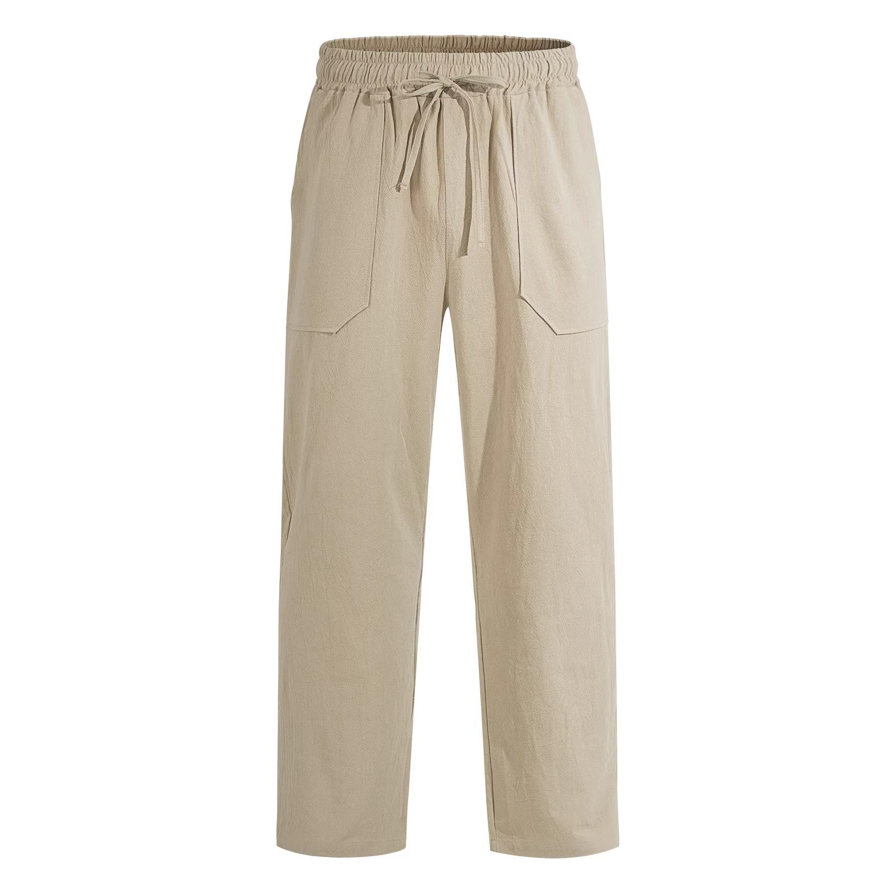 Men's Simple Cotton-Linen Loose-Flowing Wide-Leg Casual Instagram-Style Trousers 4