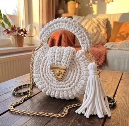 Bohemian Womens Solid-Colored Fabric-Strap Crochet Bag 7
