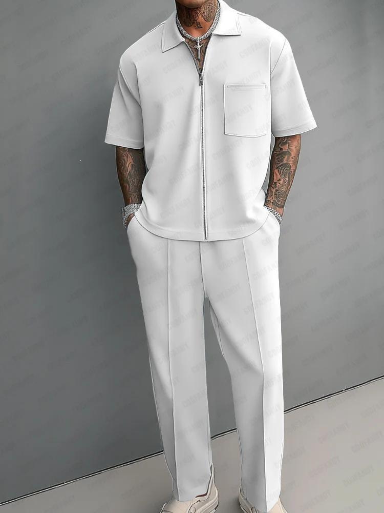 Lapel-collar Shirt And Short-sleeve Mens Casual Set 6