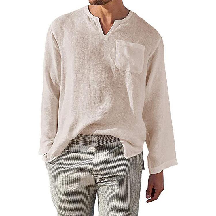 Linen Solid-color Casual Loose-fit Long-sleeve Shirt 4