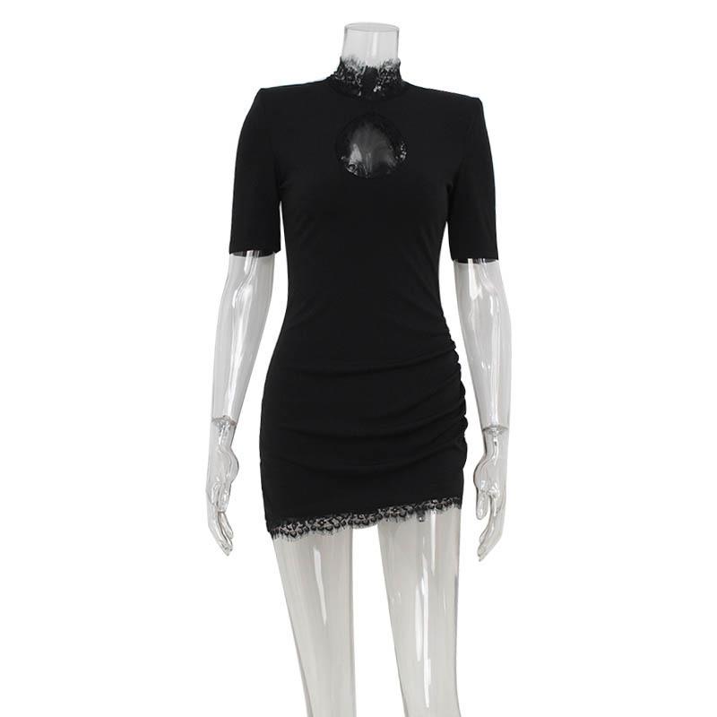 Sexy Lace Hollow-out Spliced Short Sleeve Dress 3
