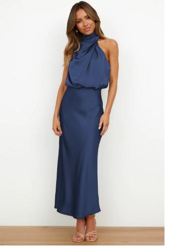 Women's Solid Color High-grade Satin Elegant Dress 9