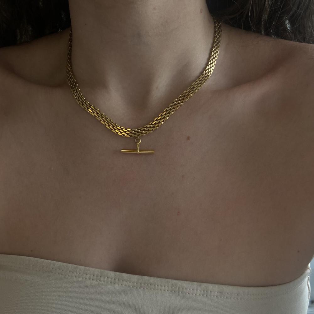 Fashion Simple Style T-shaped Pendant Titanium Steel 18K Gold Plating Basic Chain Necklace 5