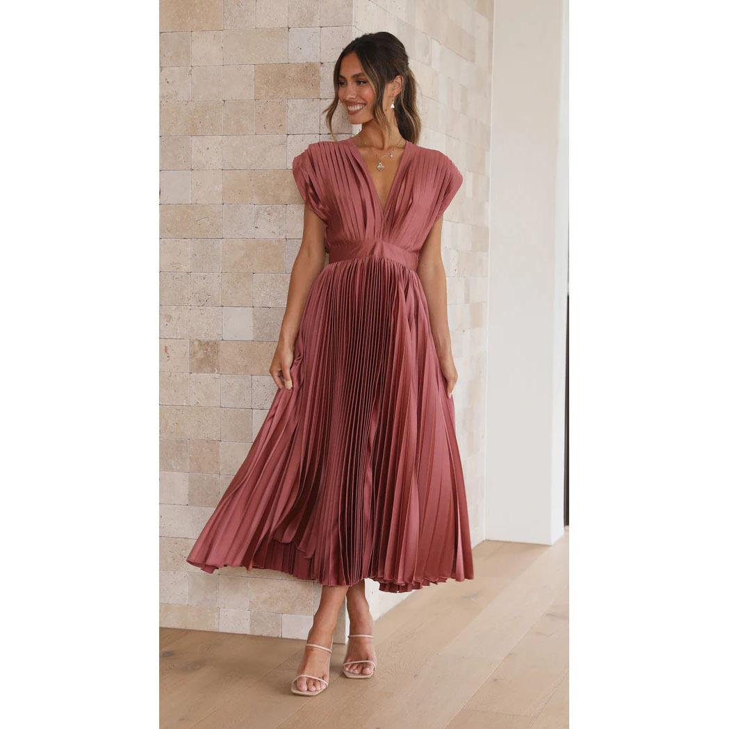 Summer V-neck Pleated Dress INS Fashion Casual Loose Zip Sleeveless Dresses For Women Clothing 7