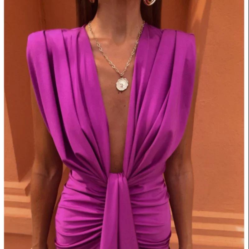 Solid Color Lace High Waist V-neck Dress 4