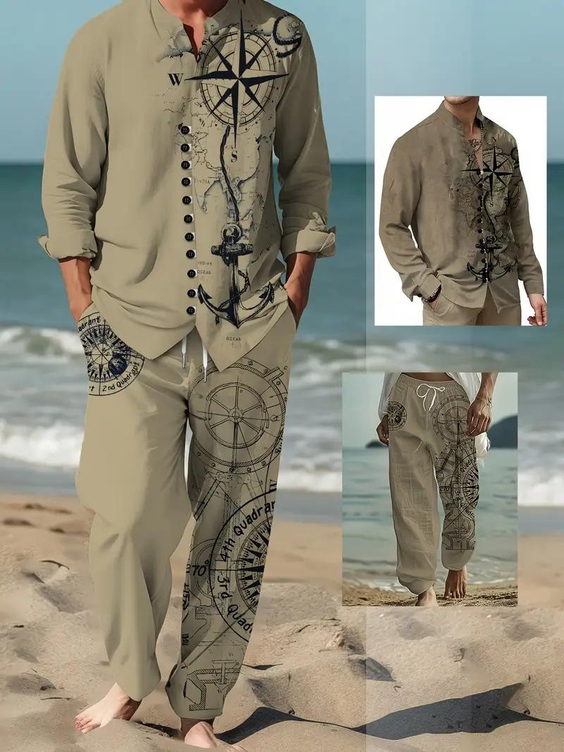 Spring Autumn Casual Lapel Long-Sleeve Mens Shirt Set 9