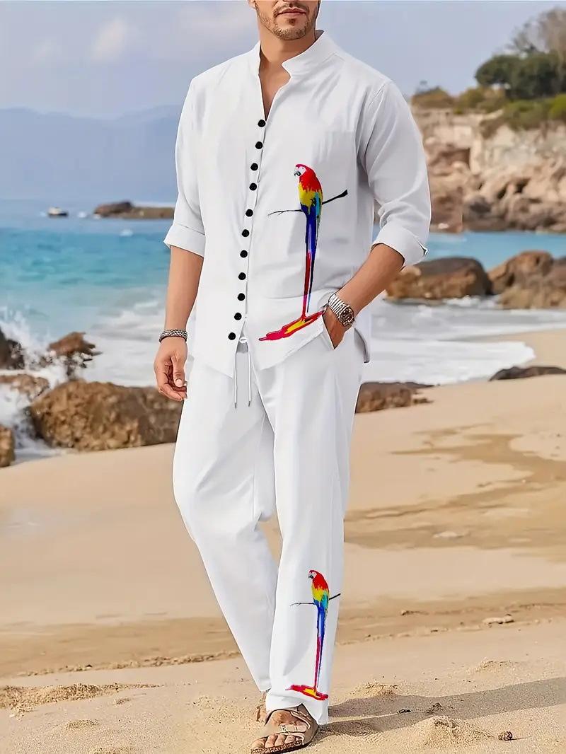 Spring Autumn Casual Lapel Long-Sleeve Mens Shirt Set