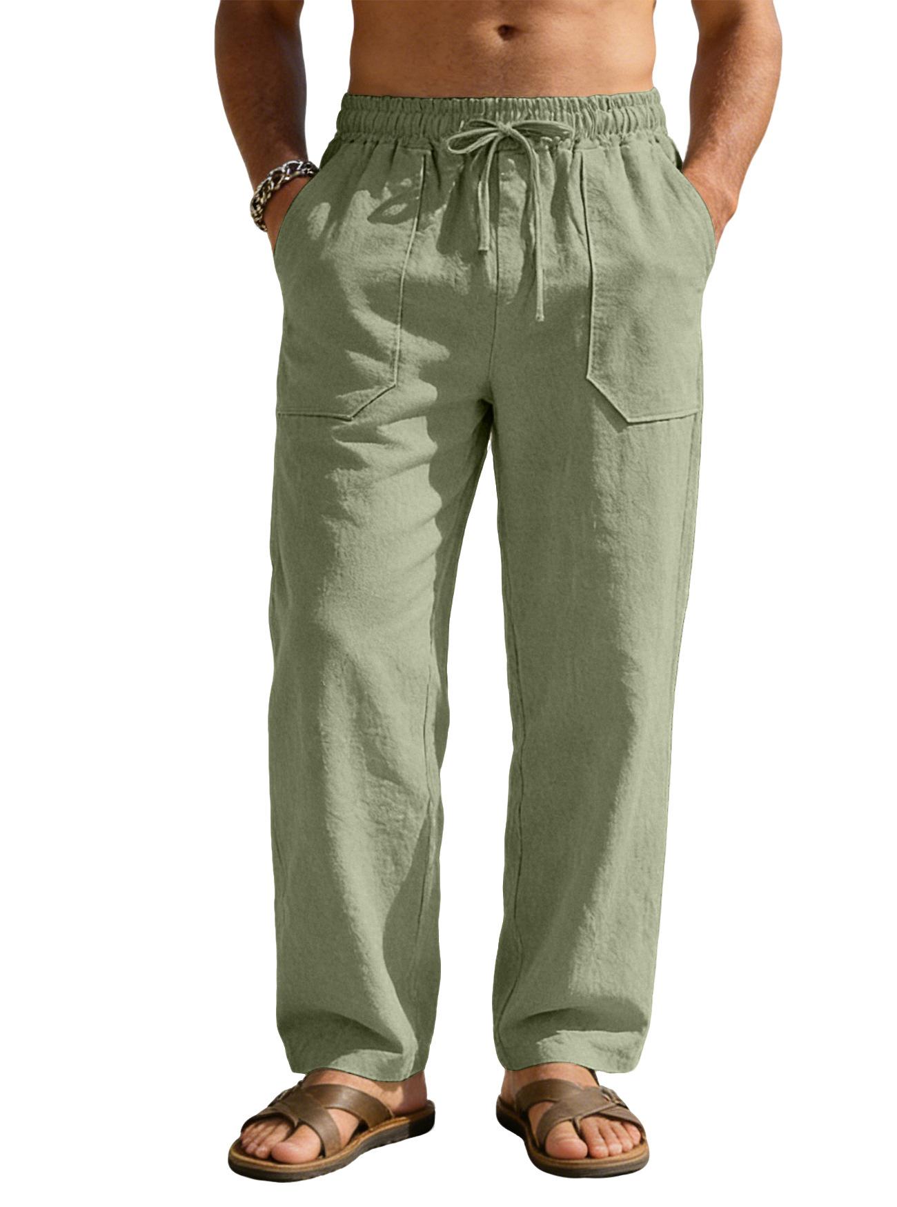 Men's Simple Cotton-Linen Loose-Flowing Wide-Leg Casual Instagram-Style Trousers 9