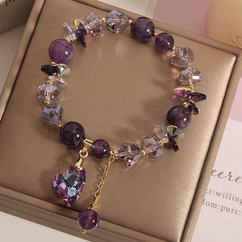 Purple Heart Crystal Bracelet Fashion Elegant Natural Amethyst Jewelry 3