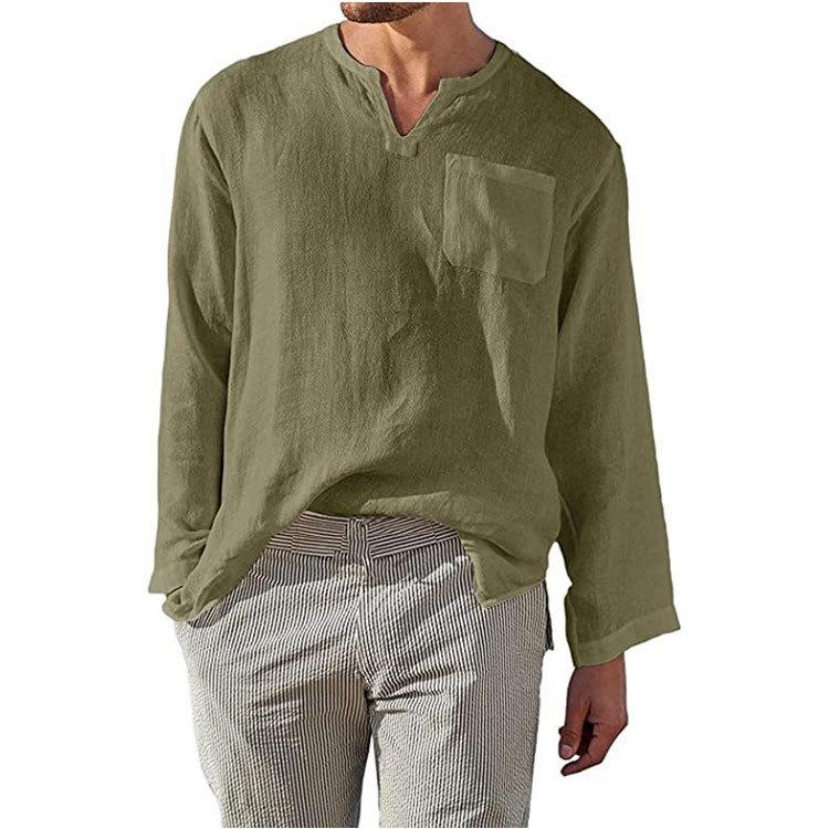 Linen Solid-color Casual Loose-fit Long-sleeve Shirt 3