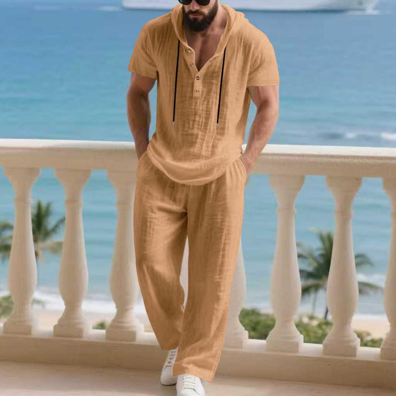 Mens Casual Loose-fitting Breathable Top And Pants 3