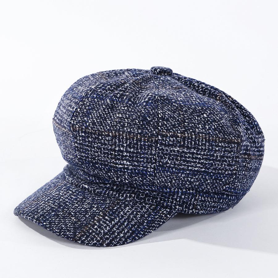 Thickened Plaid Woolen Octagonal Cap Women 7