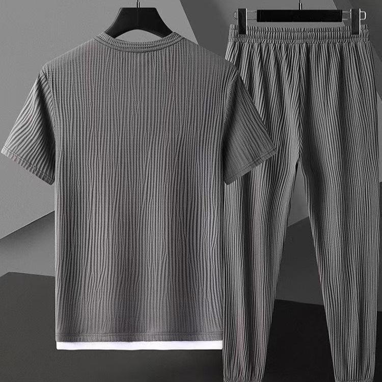 Mens Fashionable Loose-fit Short-sleeve And Long-pants Set 4