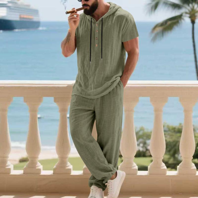 Mens Casual Loose-fitting Breathable Top And Pants 9