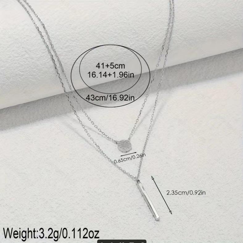 S925 Silver Color Double Chain Long Stick Micro Pave Zircon Round Pendant Necklaces For Women Trendy Jewelry 3