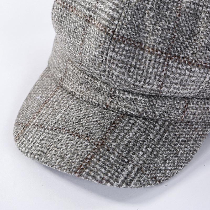 Thickened Plaid Woolen Octagonal Cap Women 3