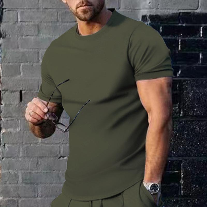 Mens Summer Solid-Color Crew-Neck Short-Sleeve Top 6