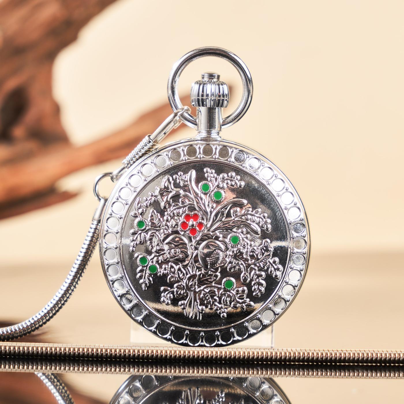 Camellia Automatic Mechanical Pocket Old Shanghai Style Classic Flip-Open Pendant Watch For Ladies 7