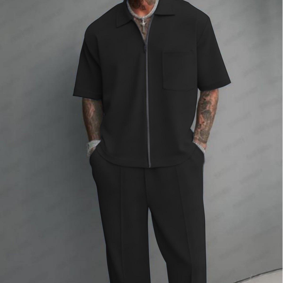 Lapel-collar Shirt And Short-sleeve Mens Casual Set 3