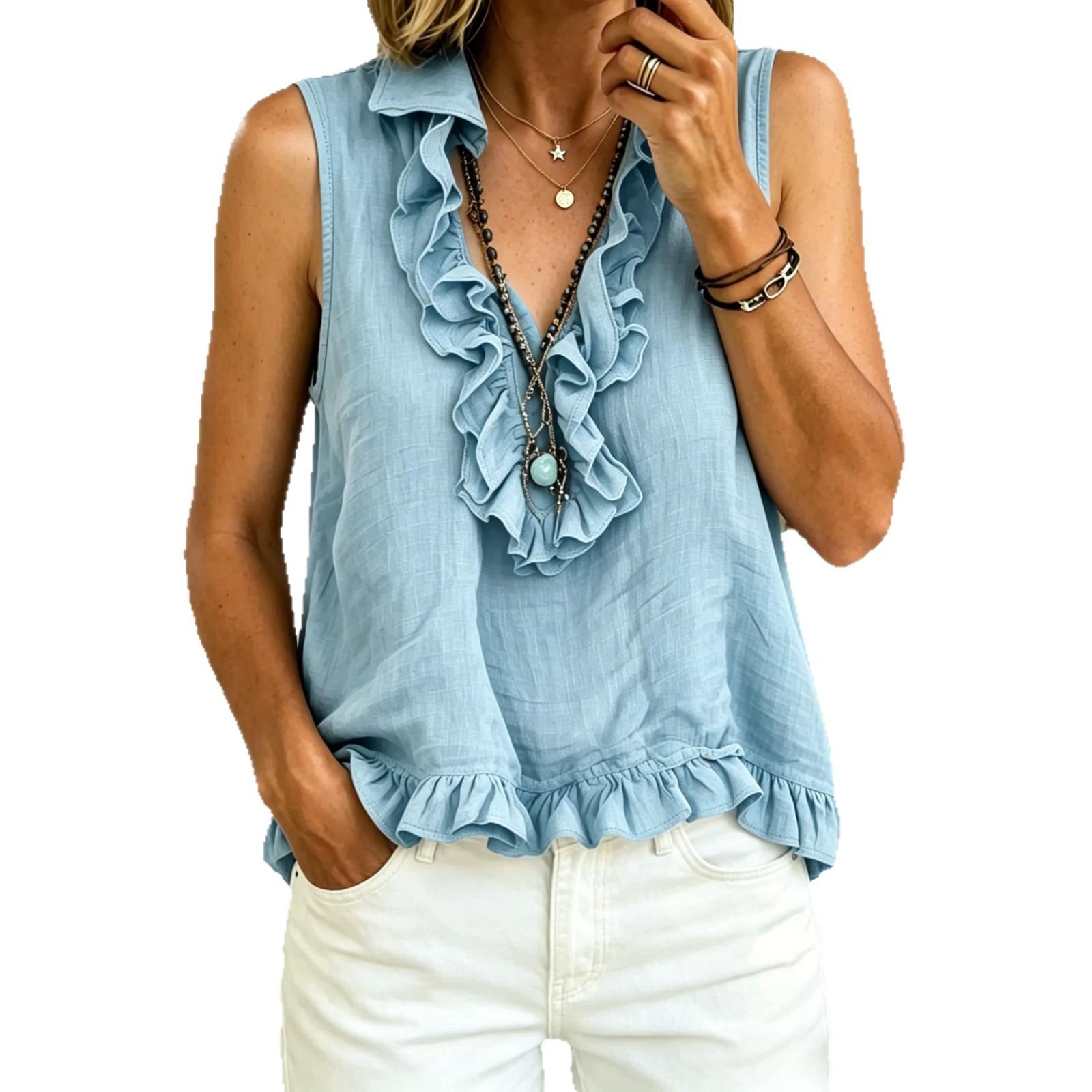 Fashionable V-neck Ruffled Sleeveless Tank Top 5