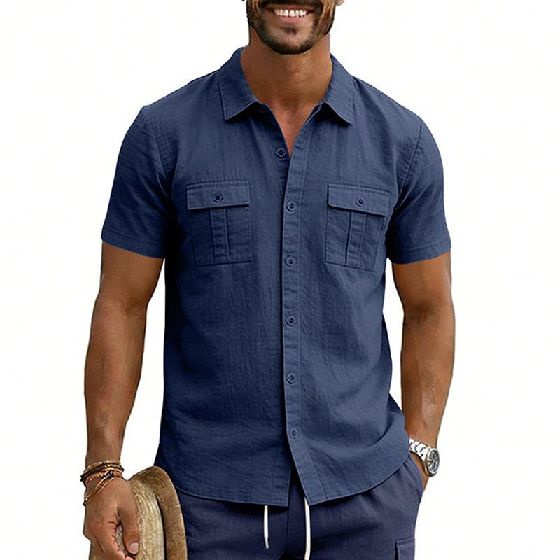 Multi-Pocket Cargo Lapel Short-Sleeve Casual Shirt 11