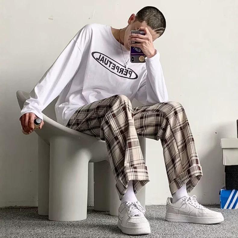 Men's Casual All-Match Loose Plaid Wide-Leg Trousers 3