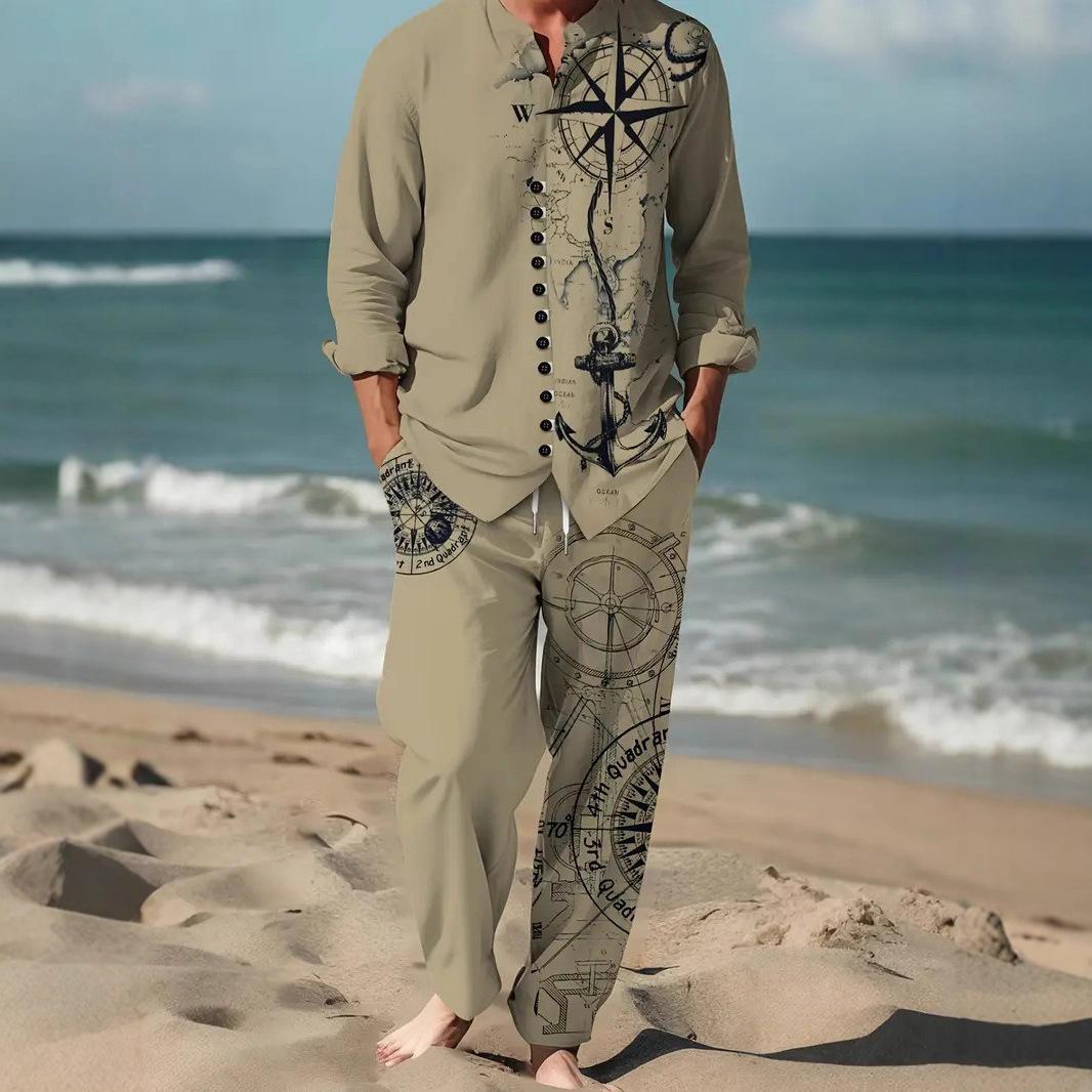 Spring Autumn Casual Lapel Long-Sleeve Mens Shirt Set 4