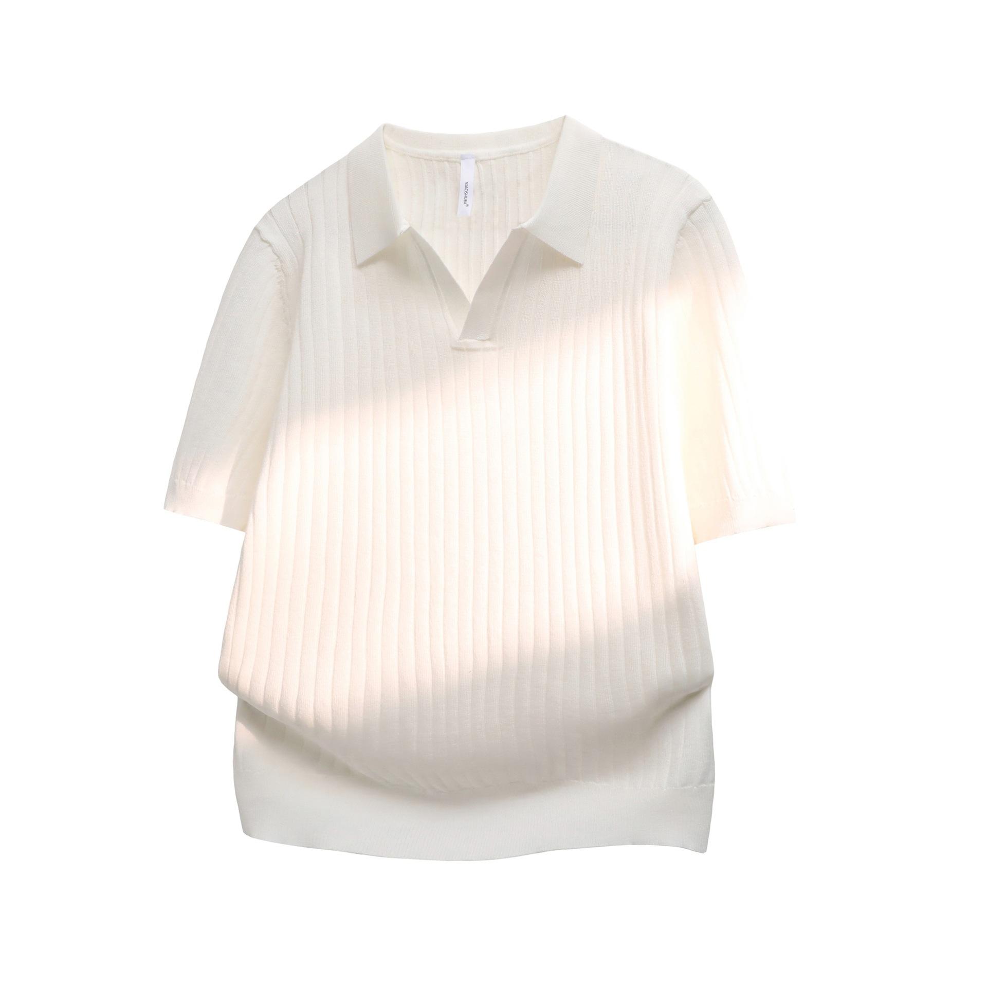 Notch-collar Striped Half-zip Knit T-shirt 3