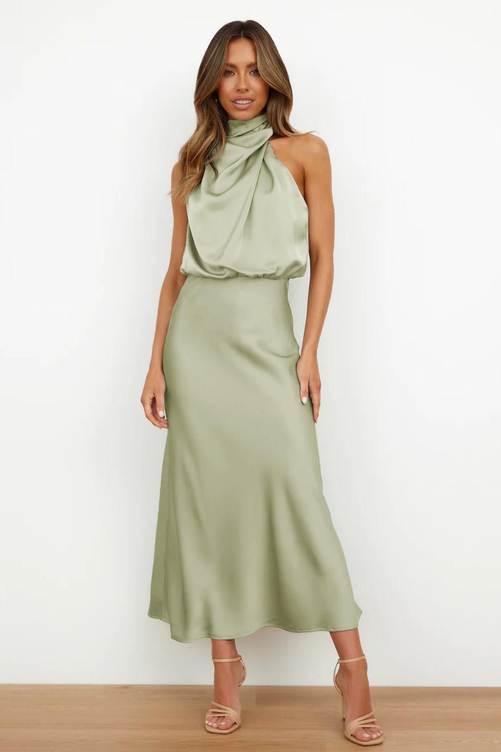 Women's Solid Color High-grade Satin Elegant Dress 5