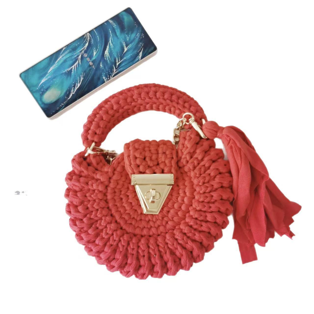 Bohemian Womens Solid-Colored Fabric-Strap Crochet Bag 8