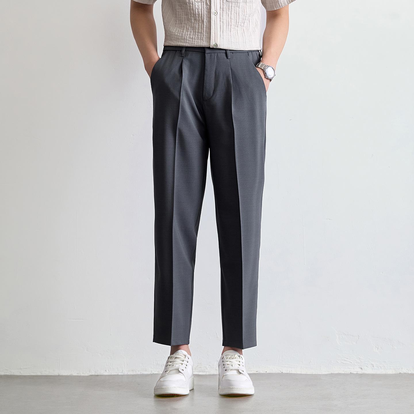Mens Cropped Relaxed-fit Straight-leg Dress Pants With A Sleek Drapey Feel