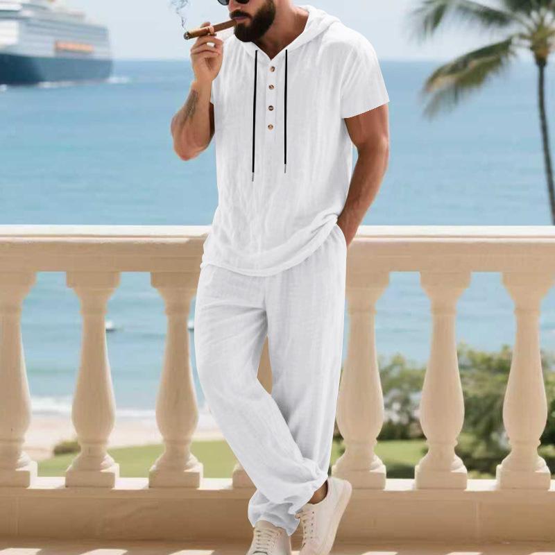 Mens Casual Loose-fitting Breathable Top And Pants