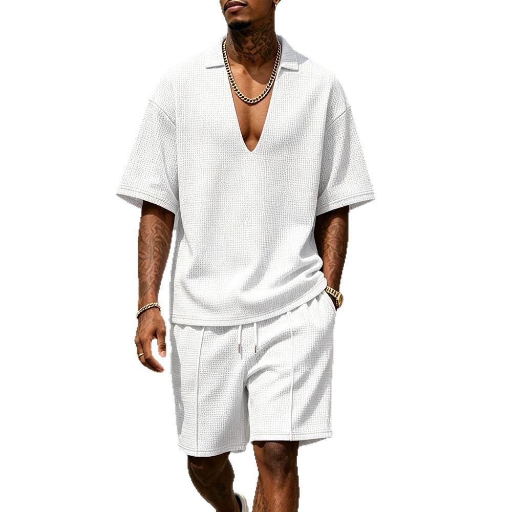 Mens Casual Sportswear Set V-neck T-shirt And Shorts 3