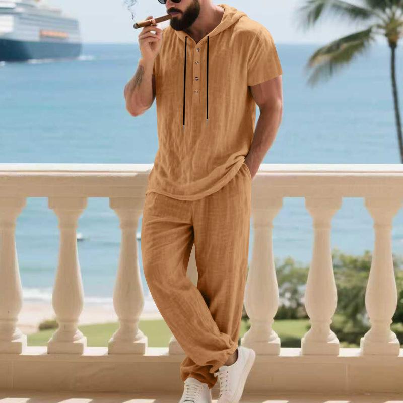 Mens Casual Loose-fitting Breathable Top And Pants 11