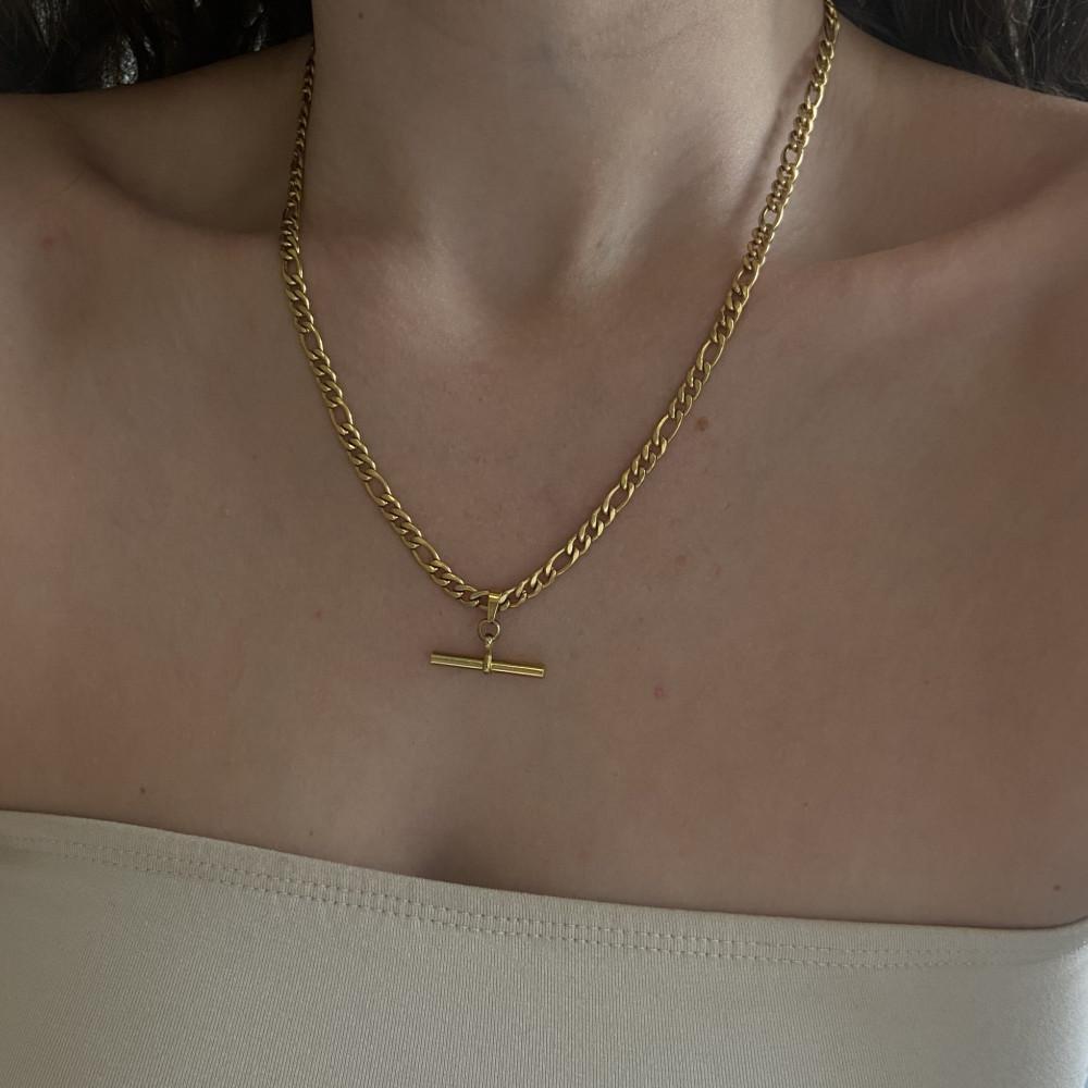 Fashion Simple Style T-shaped Pendant Titanium Steel 18K Gold Plating Basic Chain Necklace 7