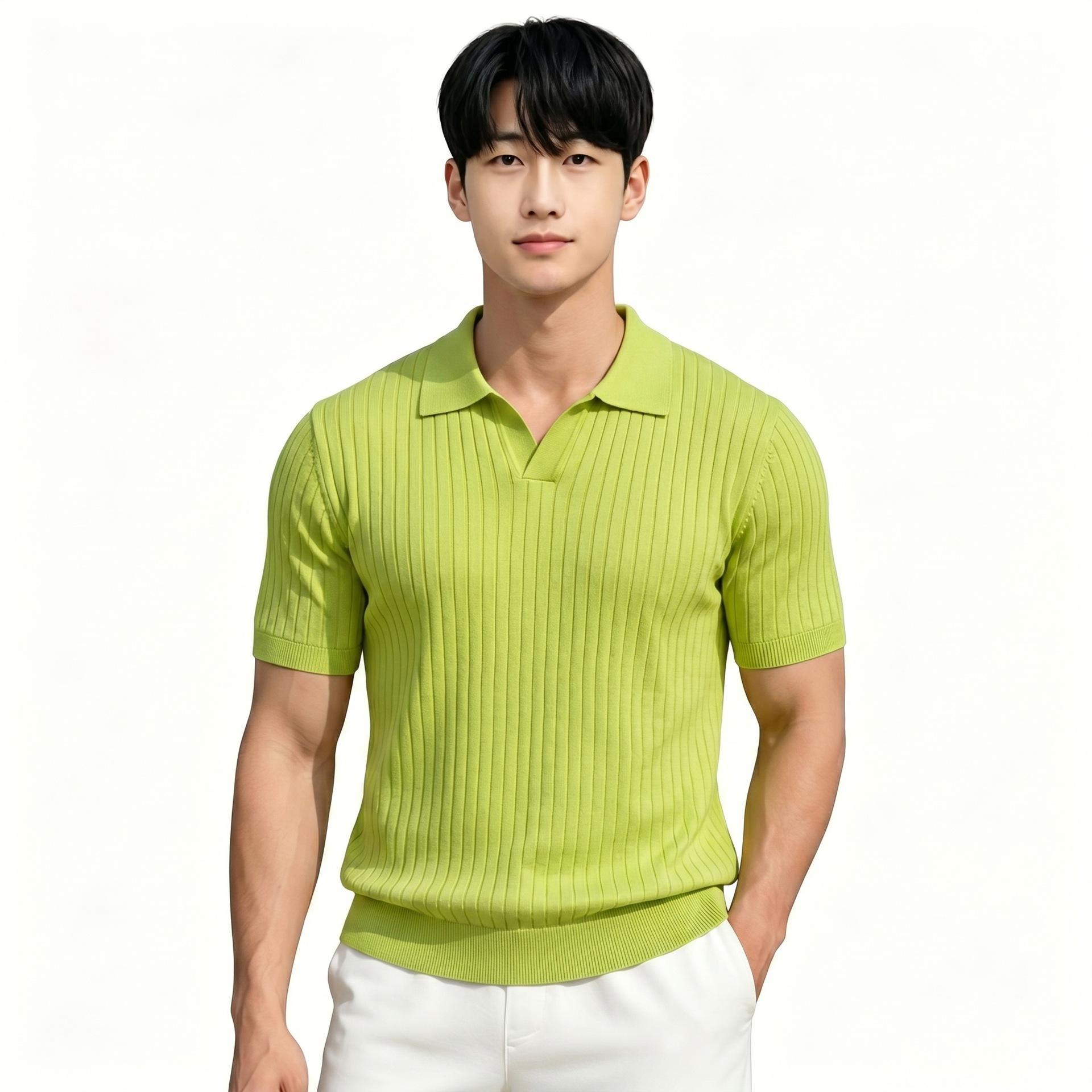 Notch-collar Striped Half-zip Knit T-shirt 7